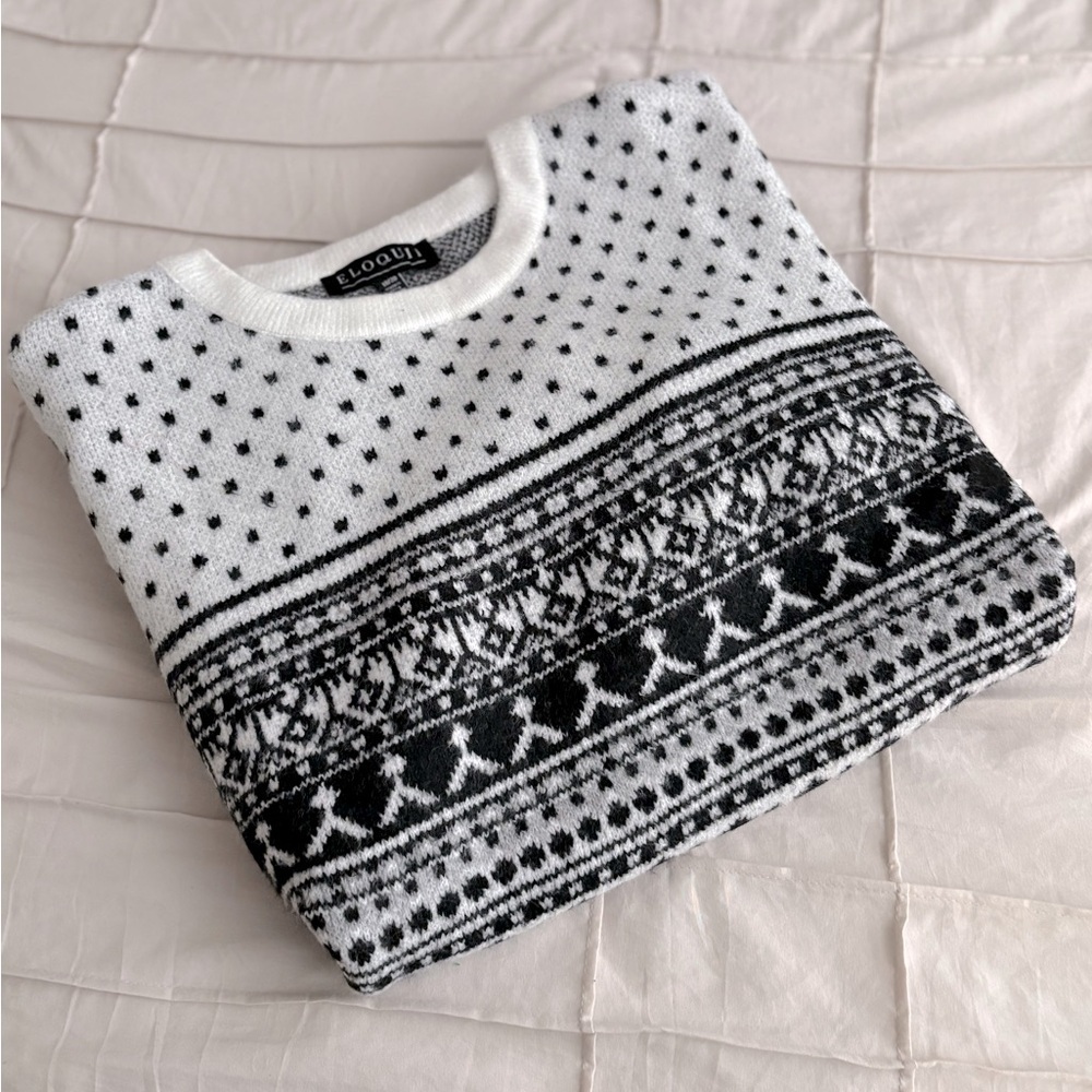 Eloquii Fair Isle Sweater Dress – NWT Black & White, Size 18/20, 37” Long - Picture 3 of 6